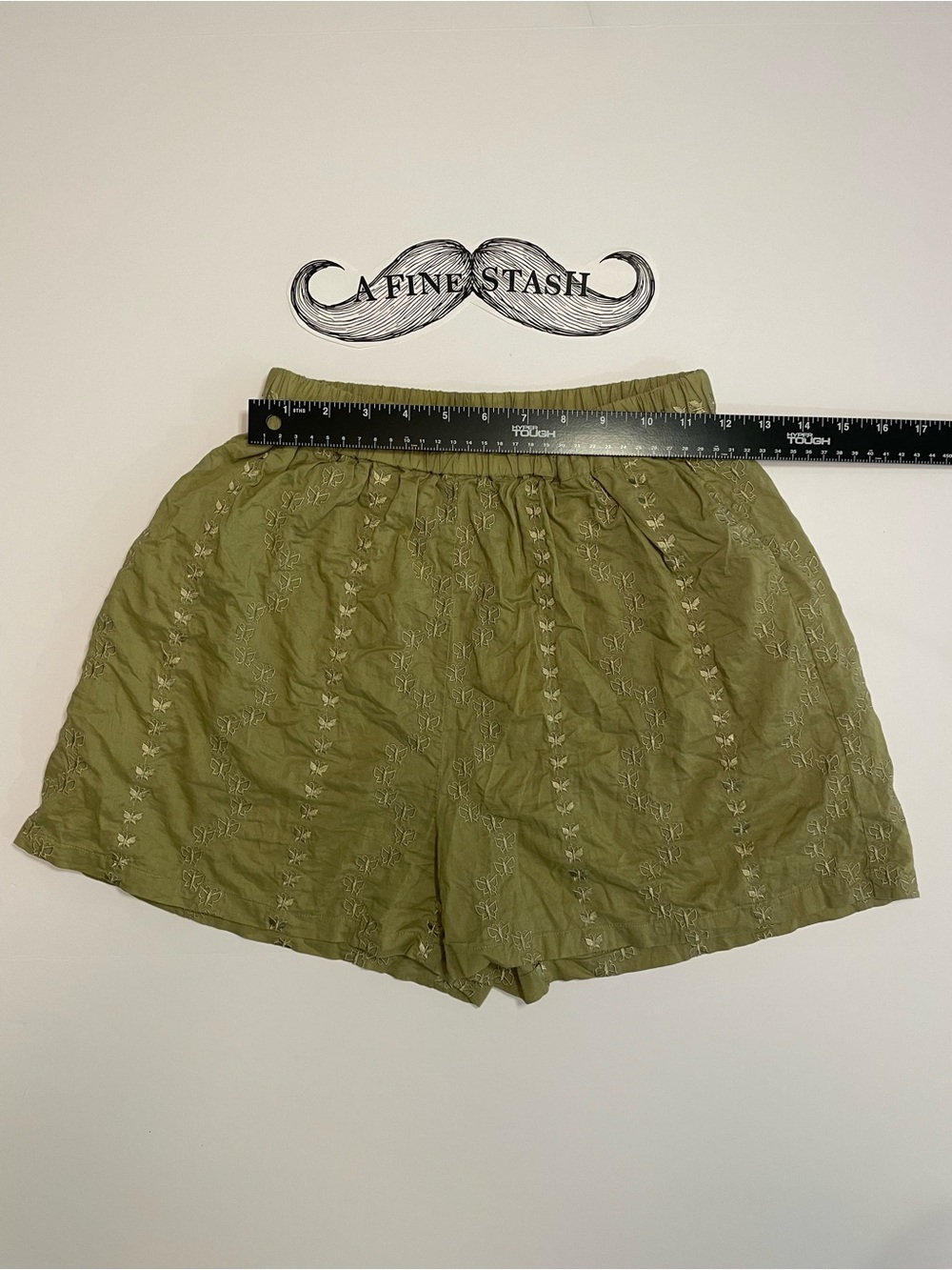 Other Stories Stockholm Atelier Small Olive Green Embroidered Butterfly Shorts
